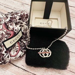 Gucci GG Sterling Silver Interlocking Double G Ball Chain Toggle Choker Necklace